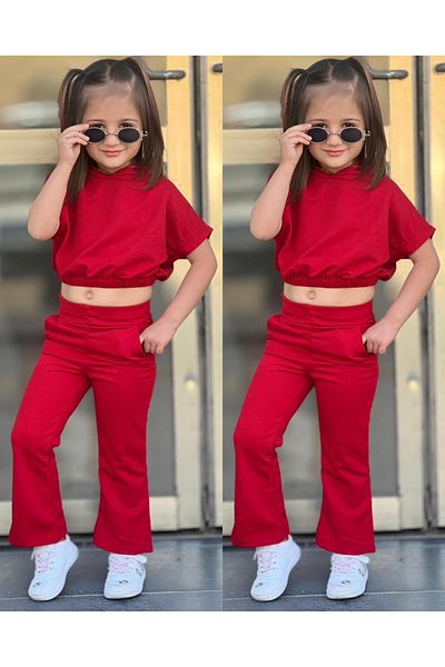 CINARIUM Girl's Spanish Trousers and Hooded Crop 2 Piece Set