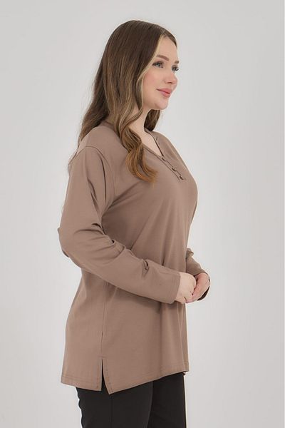 Elçelya Moda Γυναικεία μπλούζα με λαιμόκοψη V Lycra Daily Seasonal Mother χτενισμένη βαμβακερή μπλούζα