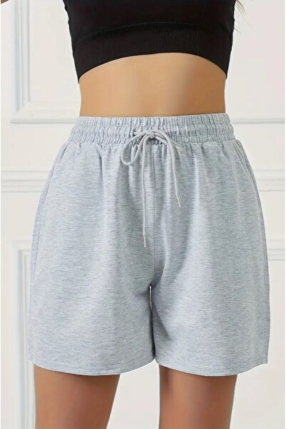 YUSTEX Kadın Gri Mevsimlik Şort Rahat Giyim 40 Cm