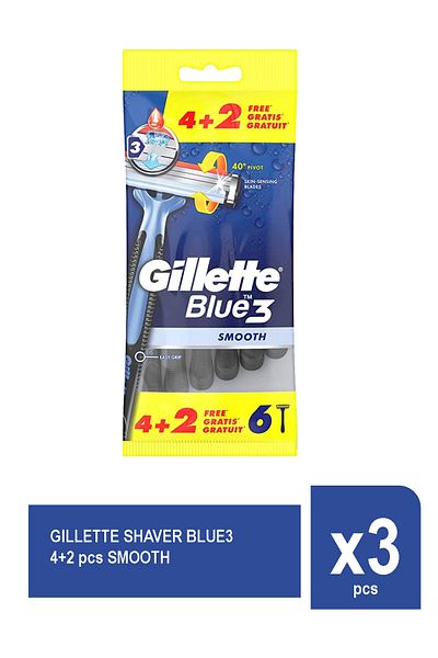 Gillette SHAVER BLUE3 4+2PCS SMOOTH x 3