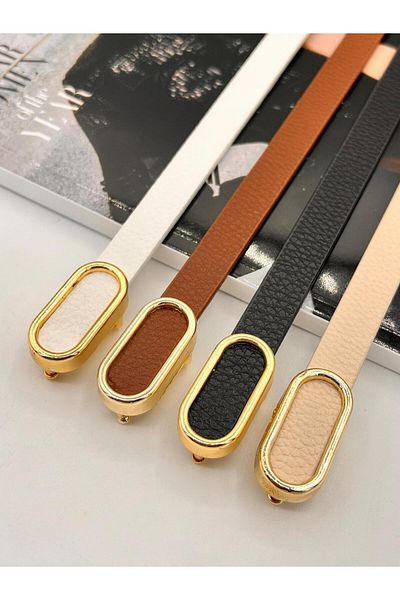 Tina 4-Piece Imported Oval Gold Buckle Thin Women's Belt Trouser Belt Dress Belt Shirt Belt Coat Belt