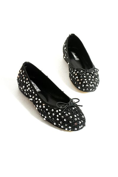 ALEMDAR AYAKKABI Zeva Black Silver Women's Ballerinas