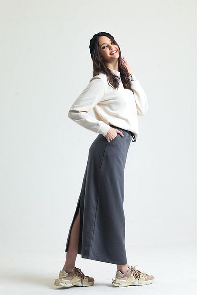 pulur.co Anthracite 100% Cotton Slit Midi Skirt