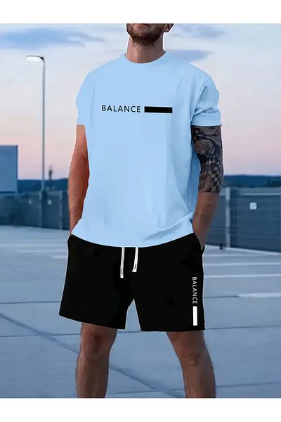 PENTHİLUS Balance Summer Sportswear Set - Printed T-Shirt and Shorts