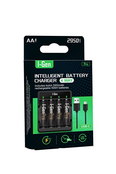 I Gen I-gen G429 4'lü Pil Şarj Aleti 4 Adet Aa Pro 2950 Mah Şarjlı Kalem Pill...