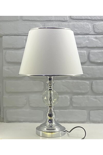 Decodelight Chrome Leg Large Crystal Stone Chrome Strip White Fabric Hat Lamp...