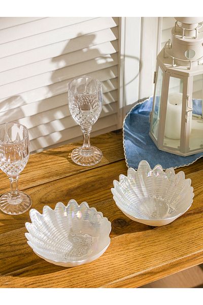 LC Waikiki White Seashell Figured Glass Bowl Set of 2 15 cm