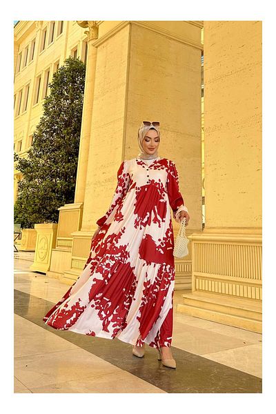MODANİSA Avşa Motif Dress in Burgundy Color