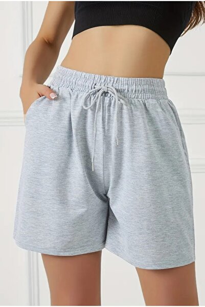 YUSTEX Kadın Gri Mevsimlik Şort Rahat Giyim 40 Cm