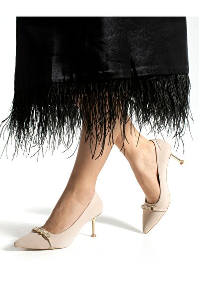 ALEMDAR AYAKKABI GLEAM Ženske cipele sa kremastim kamenim detaljima i visokim...