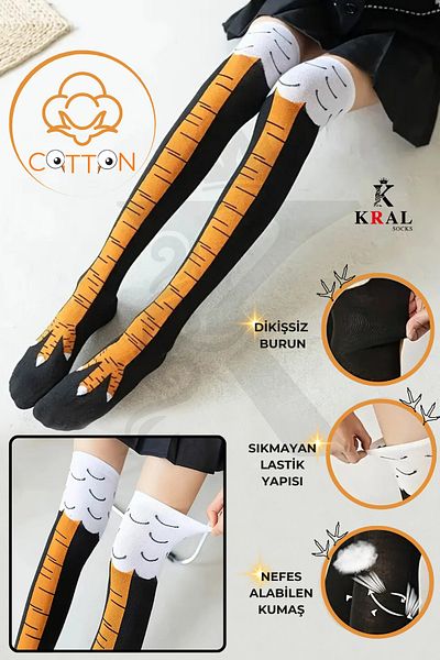 KRAL SOCKS Дамски чорапи над коляното (1 чифт) Чорапи над коляното с пилешки крачета