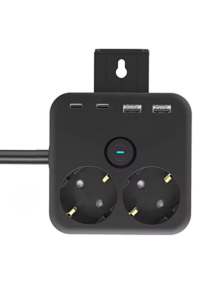 asua Akım Korumalı Priz 2x USB 2x Type-C Akım Korumalı 2'li Priz 1.4 MT Duvar Askılı Standlı Grup Priz