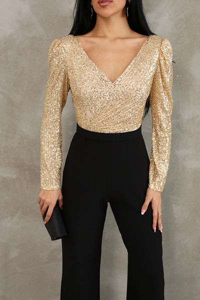 Lensia V-Neck Backless Sequined Jumpsuit