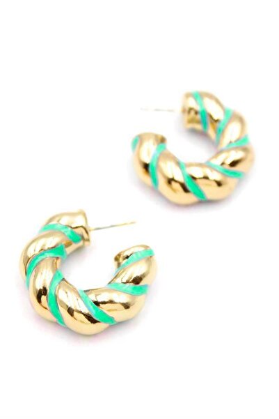 MENESSA حلق مطلي بالمينا باللون الأخضر