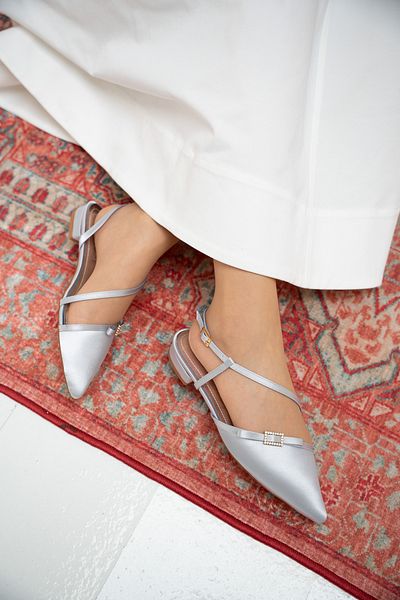 LAMİNTA Γυναικείες μπαλαρίνες Flipy Grey Satin Stone Bow