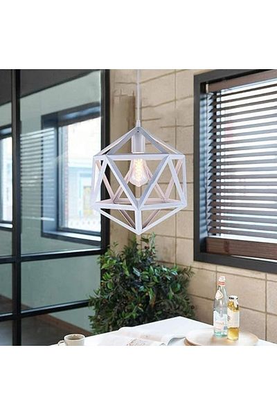 A F N LIGHTING Industrial Diamond Shape Pendant Light 1-Bulb White Metal Hanging Pendant Lamp