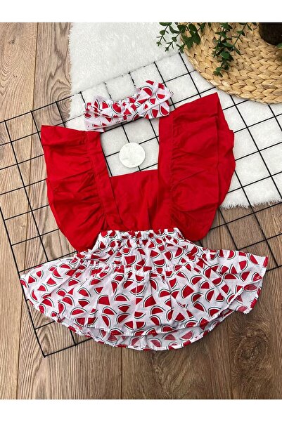 elahobi Karpuz Desen Bebek Salopet Tulum Ve Bandana 2'li Takım