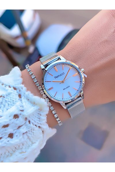 Ferrucci Steel Mesh Cord Women's Wristwatch 3 Atm Waterproof with 2 Years Warranty