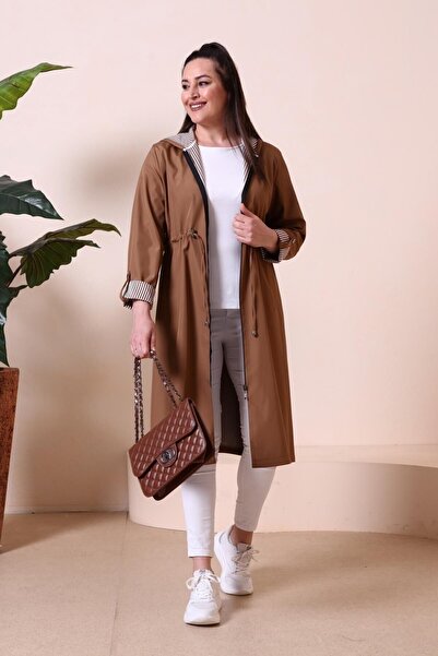 Ferace Γυναικεία μακριά Hijab Trenckot μεγάλου μεγέθους με φερμουάρ