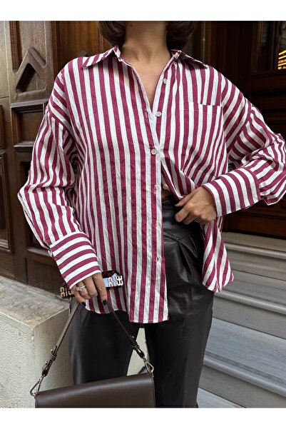 Bak'ap Модальний преміум-тканинний сорочка в смужку Oversize з низькими рукавами