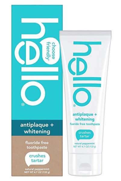 Hello مضاد البلاك + معجون أسنان مبيض خالي من الفلورايد 133 جرام