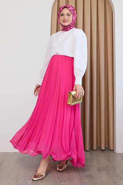 InStyle Flowing Curved Fuchsia Chiffon Skirt