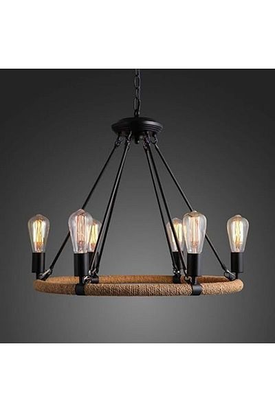 A F N LIGHTING Loft Antique Round Hanging Lamp Retro Hemp Rope Pendent Beautiful Lamps 6 Heads Vintage Pendant Lamp