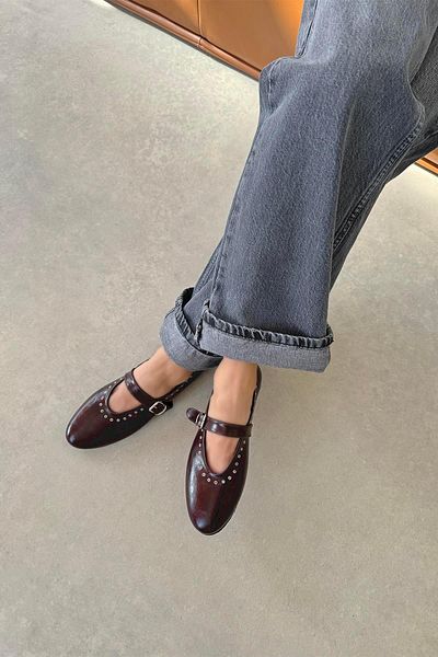STRASWANS Women's Crinkled Leather Ballerinas Claret Red