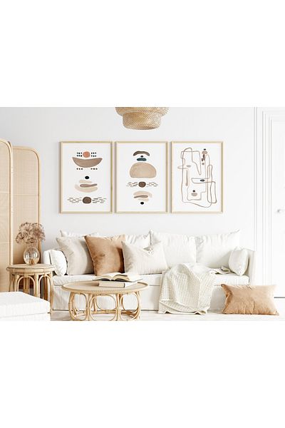 woodhomeworks Дървена рамка за абстрактна картина от 3 части за дома, хола, спалнята, балкона, декорацията Qmrc45
