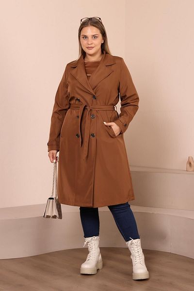 Ferace Γυναικεία μακριά καμπαρντίνα με ζώνη Plus Size
