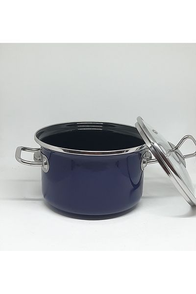 Avşar Enamel Evi̇m 18 cm 1750 ml Dark Blue Steel Handled Enamel Pot