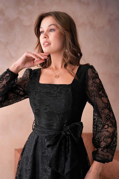 asyadabutik Rochie de damă cu guler pătrat cu dantelă