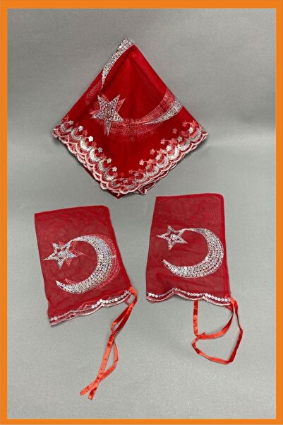 Halay Kına Κόκκινο Αστέρι Στρατιώτης Κάλυμμα Ασημένια παγιέτα με τετράγωνο δώρο 2 γάντια (100x100 cm)