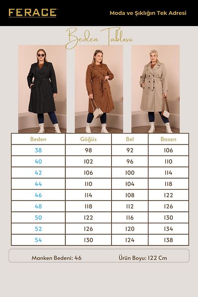 Ferace Γυναικεία μακριά καμπαρντίνα με ζώνη Plus Size
