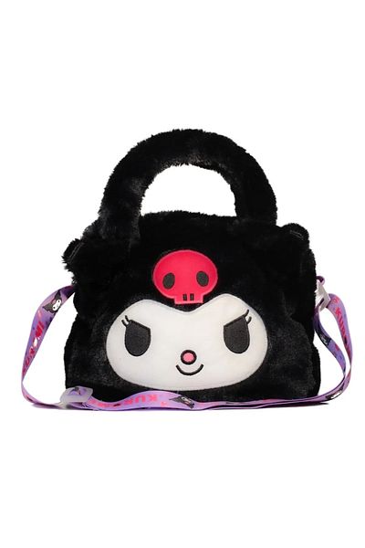 WİGGLE Wiggle Kuromi Soft Plush Furry Single Compartment Zippered Small Shoulder Strap Children's Handbag