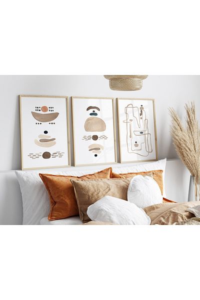 woodhomeworks Дървена рамка за абстрактна картина от 3 части за дома, хола, спалнята, балкона, декорацията Qmrc45