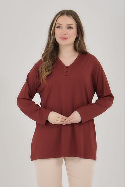 Elçelya Moda Γυναικεία μπλούζα με λαιμόκοψη V Lycra Daily Seasonal Mother χτενισμένη βαμβακερή μπλούζα