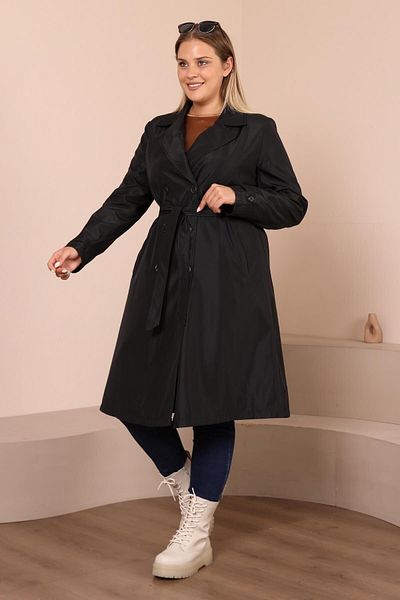 Ferace Γυναικεία μακριά καμπαρντίνα με ζώνη Plus Size