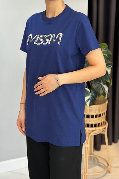 Missemramiss Navy Blue Stone Tshirt Tunic 4741