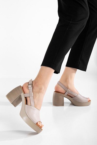 ANALİN SHOES Sandale de damă din piele naturală cu curea la gleznă cu toc gros - gri argintiu