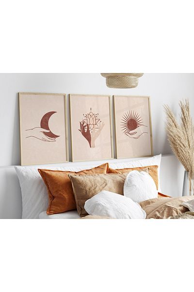 woodhomeworks Дървена рамка за абстрактна картина от 3 части за дома, хола, спалнята, балкона, декорацията Qmrc45