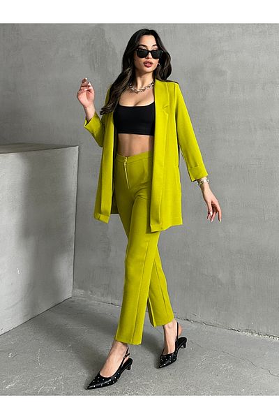 MD trend Women's Double Sleeve Jacket and Cigarette Pants Double Crepe Set