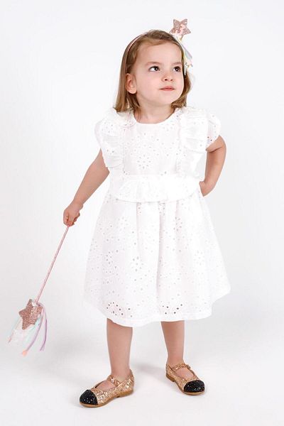 Le Mabelle Ecru Scallop Lace Girls' Dress - Cara