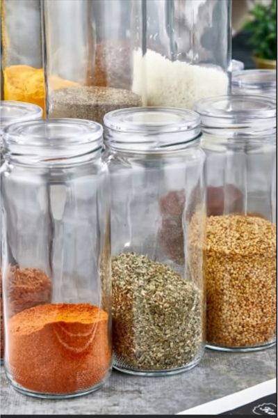abenim Vacuum Lid Glass Spice Rack Set (500Cc) and Spice Label 3 Pieces