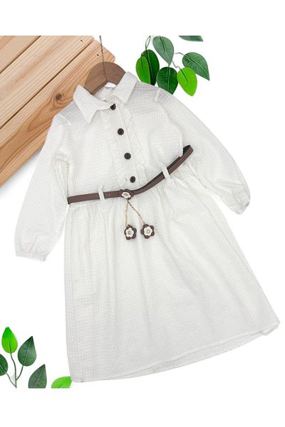 Egelite Girl 5-6-7-8-9-10-11-12 Years Old Holiday Ecru Buttoned Collar Dress
