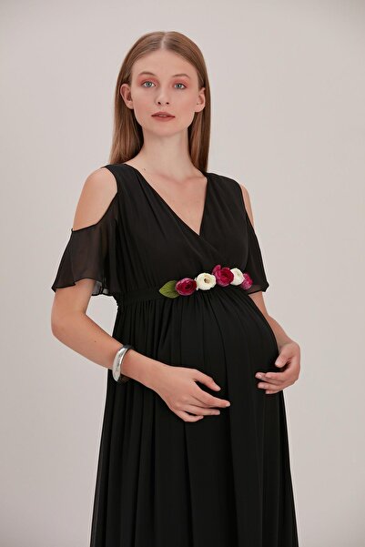 LİYACA HAMİLE ŞİFON UZUN ELBİSE ÇEKİM ABİYE