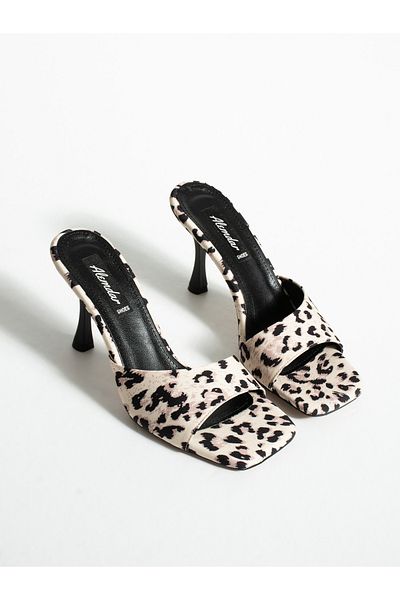 ALEMDAR AYAKKABI Plum Cream Leopard Heeled Women's Slippers