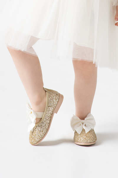 Banamio Shuu Bow Broken Glass Stone Coated Girl's Shoes (gold)