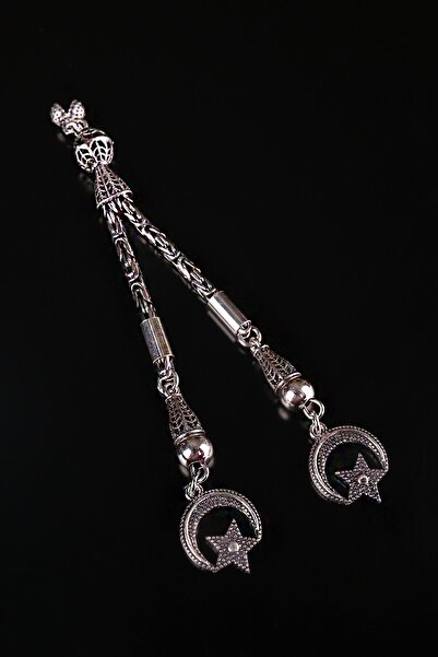 ENCİLİ SİLVER Lanț dublu din argint 925, lanț regal, stea lunii, ciucuri de mărgele de rugăciune