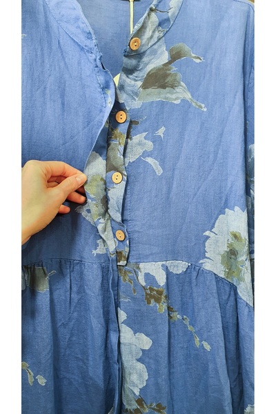 Park Moda İtalyan Elbise Çiçek Desen Robadan Uzun Keten Elbise